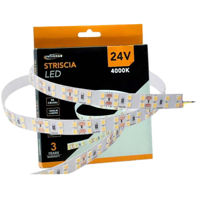 Striscia LED Flessibile Monocolore UNIVERSO | DC 24V 160W SMD 2835 240 LED/m Bobina 10m Taglio 2.5cm