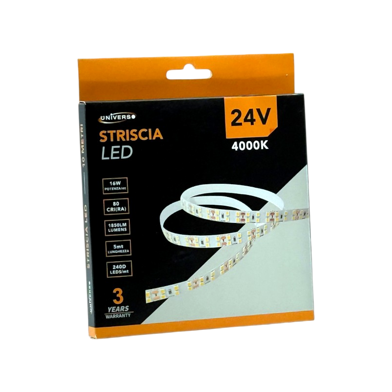 Striscia LED Flessibile Monocolore UNIVERSO | DC 24V 160W SMD 2835 240 LED/m Bobina 10m Taglio 2.5cm