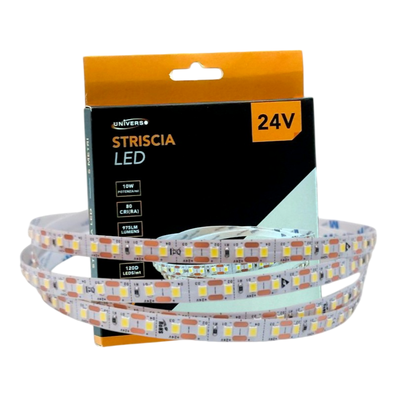 Striscia LED Flessibile Monocolore UNIVERSO | DC 24V 100W SMD 2835 120 LED/m Bobina 10m Taglio 1cm