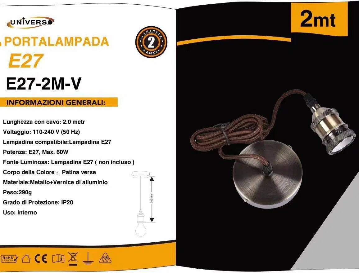 Lampadario Portalampada a Sospensione Vintage – Bronzo per Lampadine E27