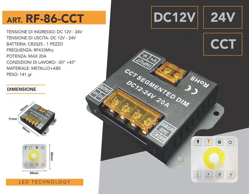 Telecomando Touch Dimmer RF per Strip LED 2/3 Fili | DC 12/24V