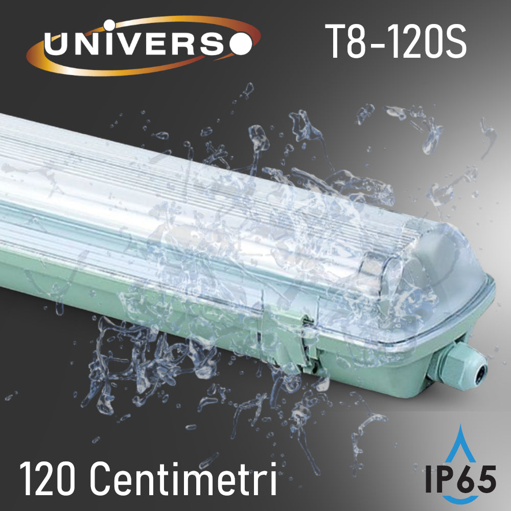 Plafoniera Porta Tubi LED IP65 UNIVERSO T8-120S per 2 T8 da 120cm