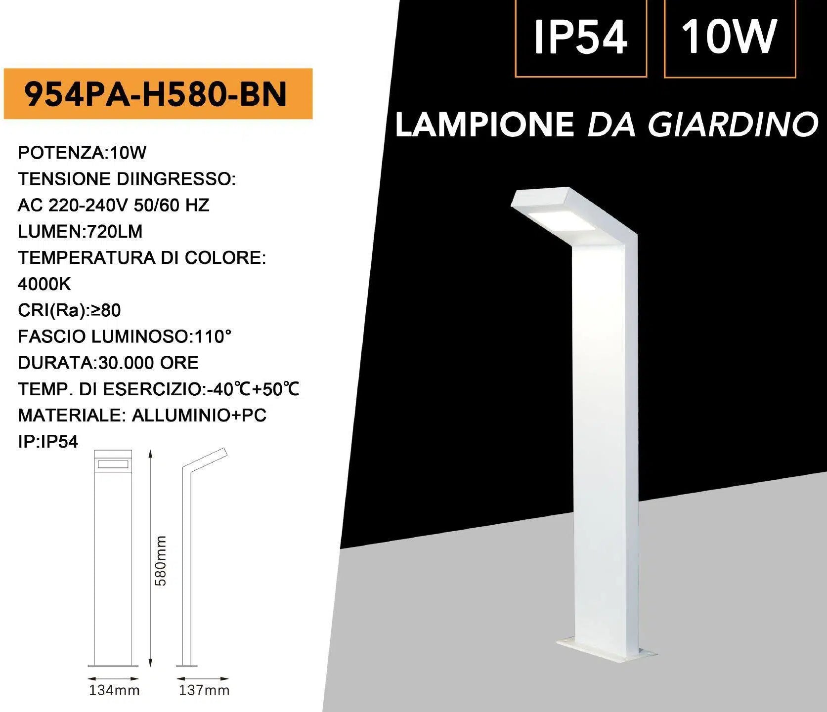 Lampada LED da giardino UNIVERSO 954PA-H580-BN 10W SMD bollard da terra colore bianco IP54