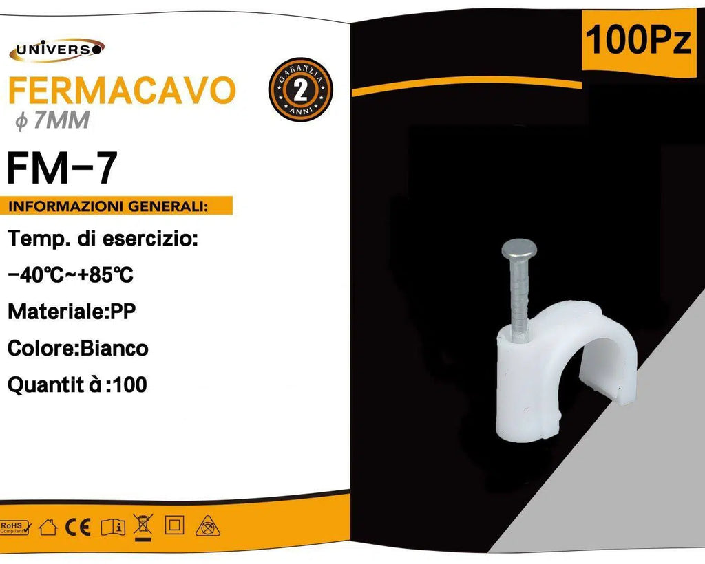 Confezione da 100 pezzi – Fermacavo Ø 7 mm, colore bianco
