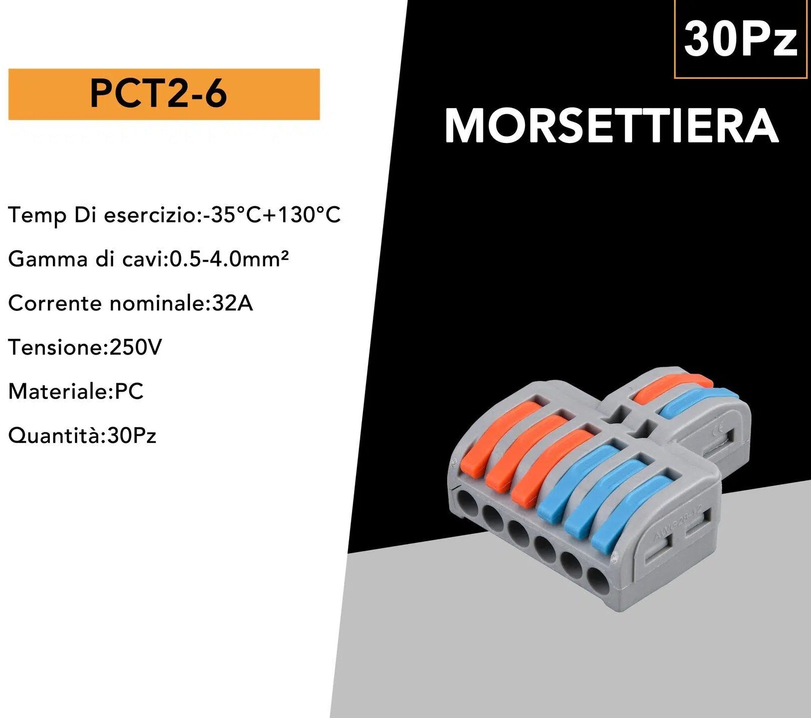 Morsetto Connettore Universale Multipolo UNIVERSO | Connessione Rapida Senza Viti 2 Ingressi / 6 Uscite | Confezione 5 Pezzi