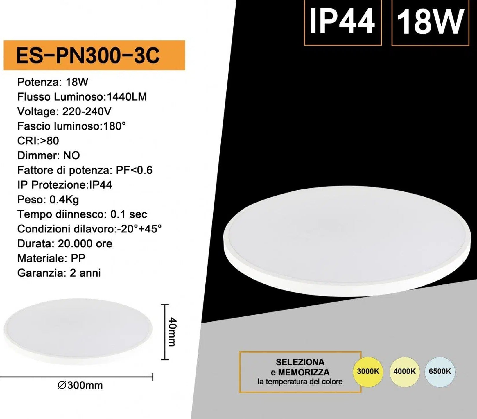 Plafoniera LED Circolare SMD Esterno UNIVERSO ES-PN300-3C 18W | CCT 3in1 IP44