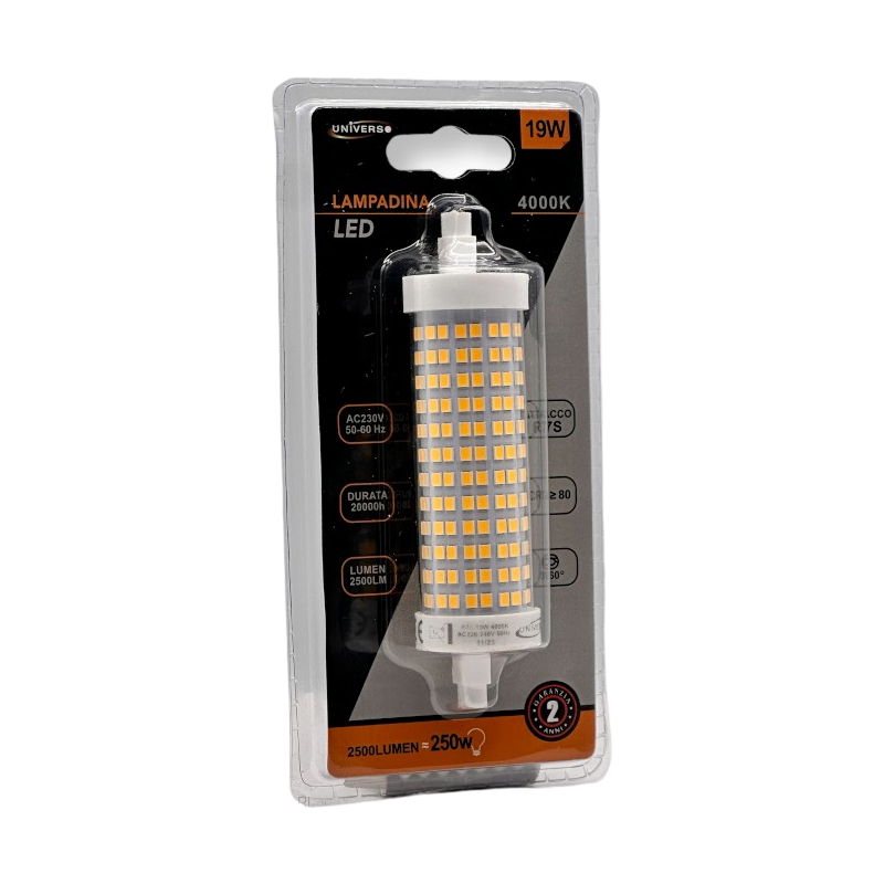 Lampadina LED R7S Universo R7S-19W-001 – 19W Tubolare 118mm SMD, 2500 Lumen, CCT 3000K/4000K/6500K