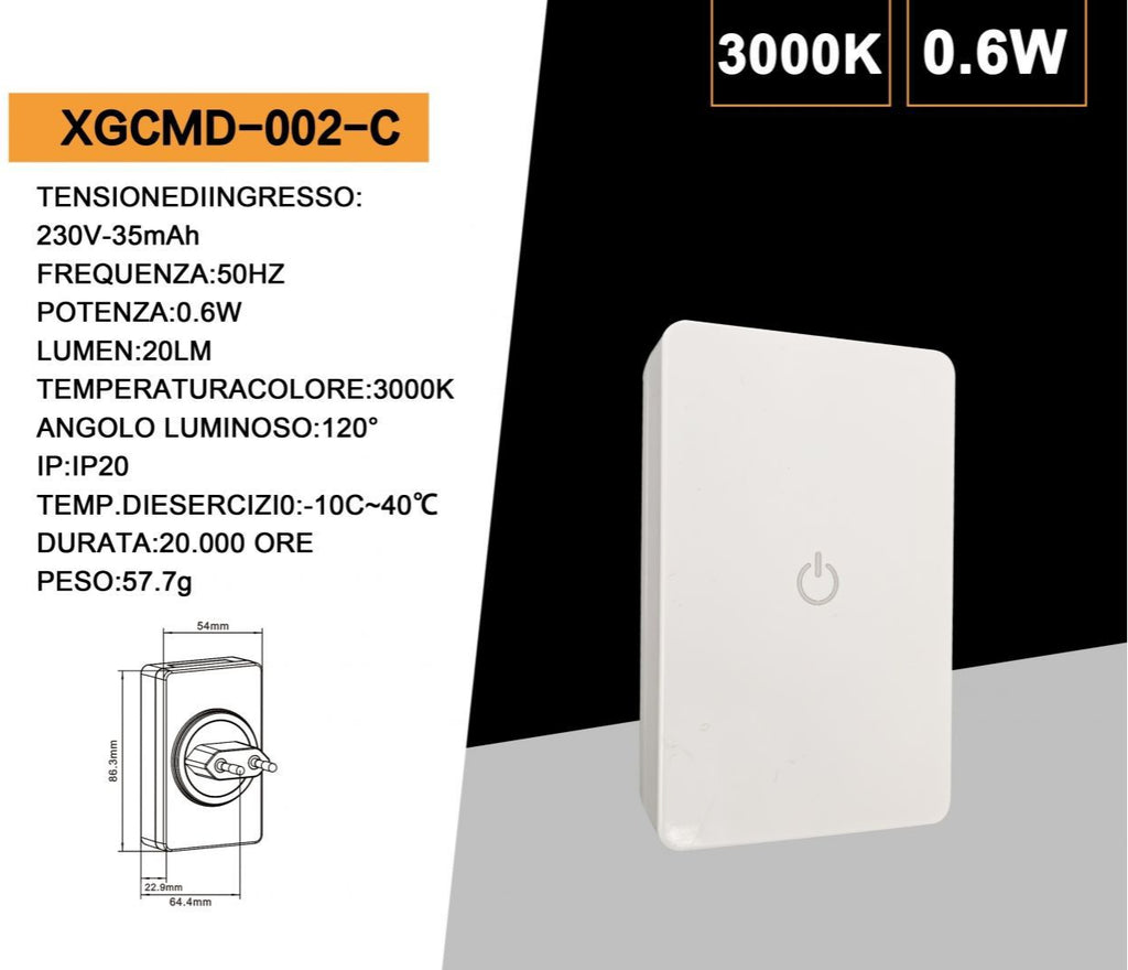 Punto Luce LED Luce Notturna Rettangolare UNIVERSO 0.6W | CCT Selezionabile 3000K-4000K-6500K Bianco