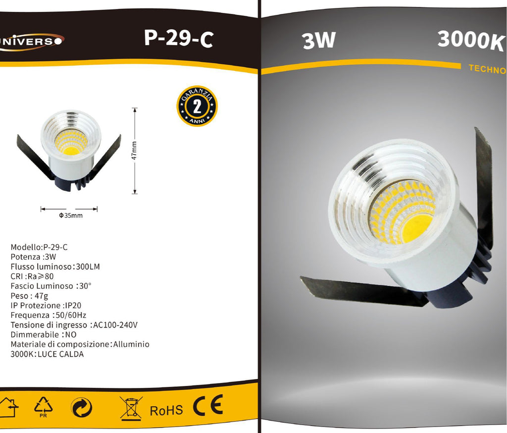 Faretto LED Rotondo da Incasso 3W | CCT Selezionabile 3000K-4000K-6500K Bianco/Argento IP20