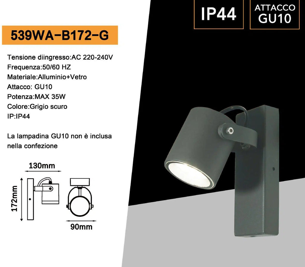 Applique Portalampada Wall Light da Muro Universo 539WA-B172G – per Lampadine GU10 con Testa Orientabile