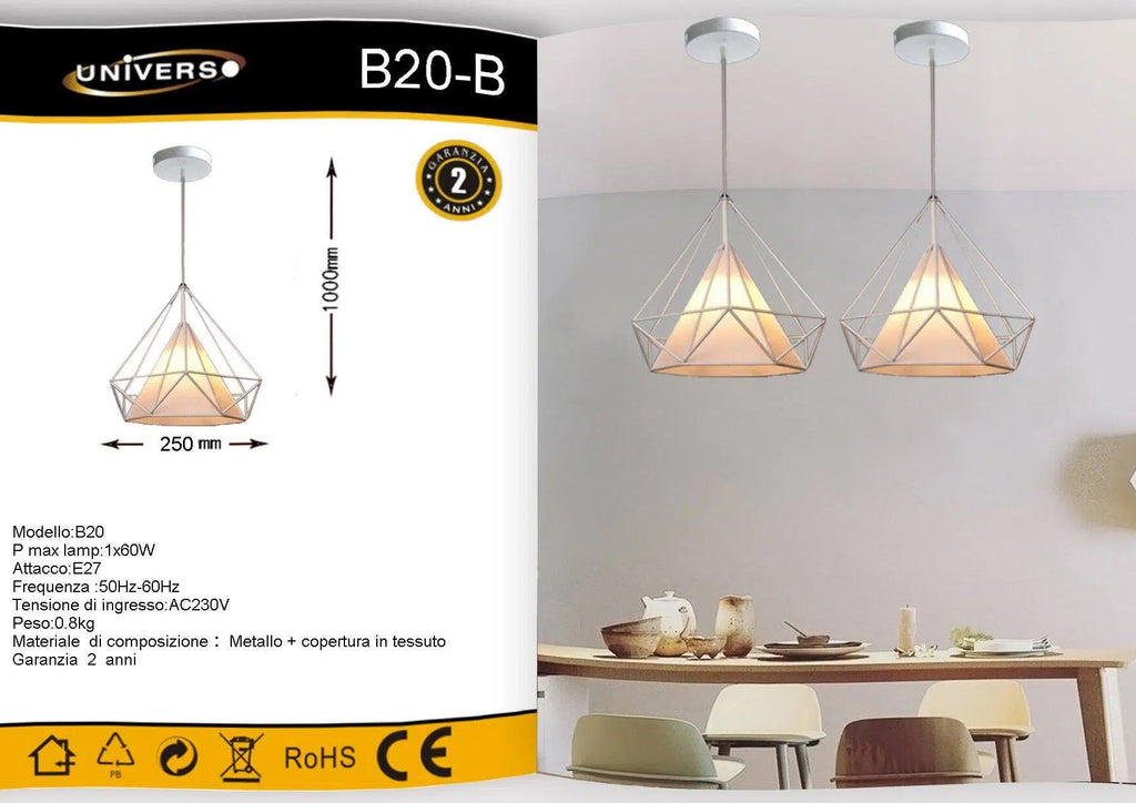 LAMPADARIO MODERNO A SOSPENSIONE CON PARALUME IN METALLO TRAFORATO ATTACCO E27 BIANCO NERO