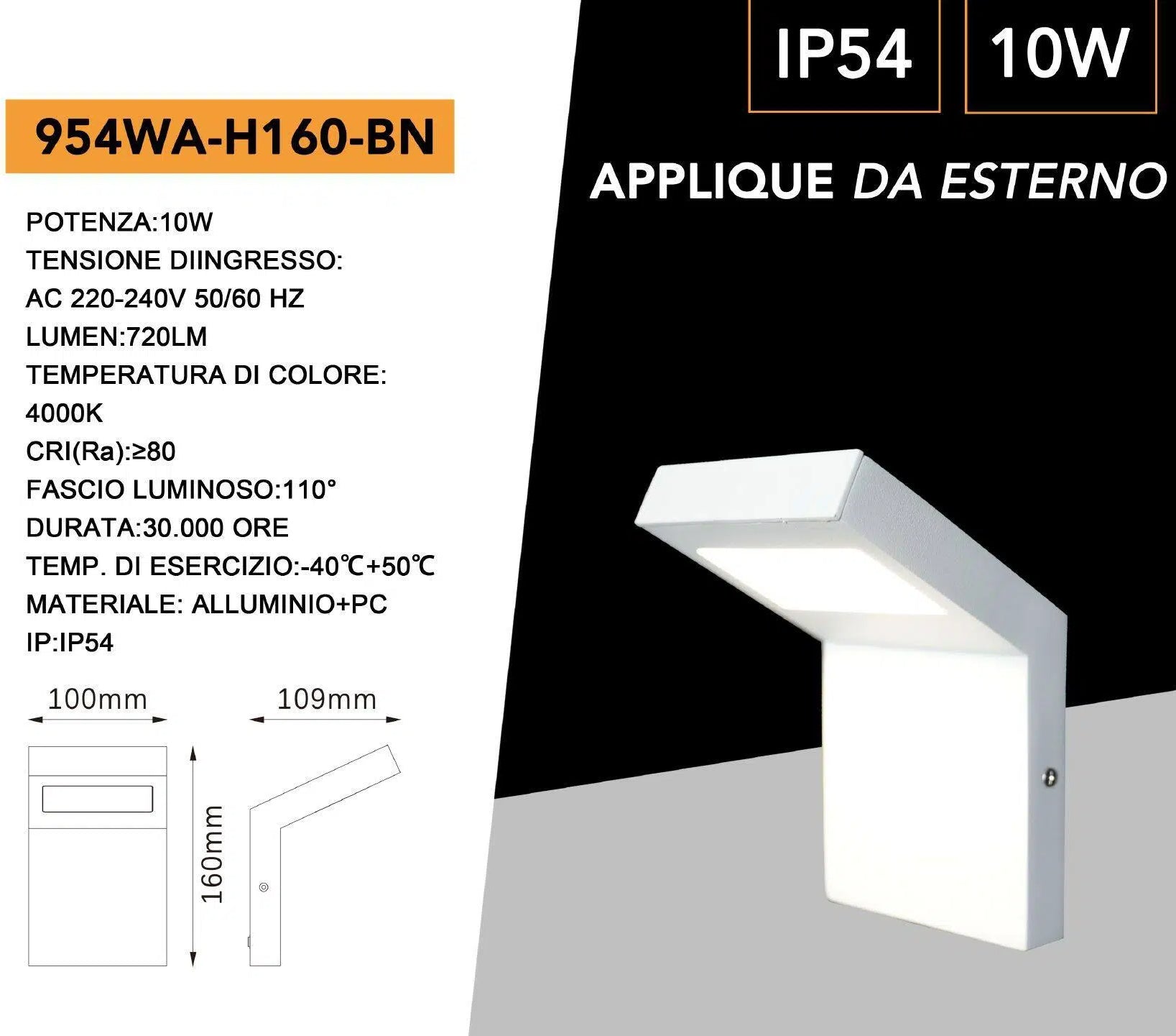 Applique LED da giardino UNIVERSO 954WA-H160-BN 10W SMD tipo bollard da muro colore bianco IP54