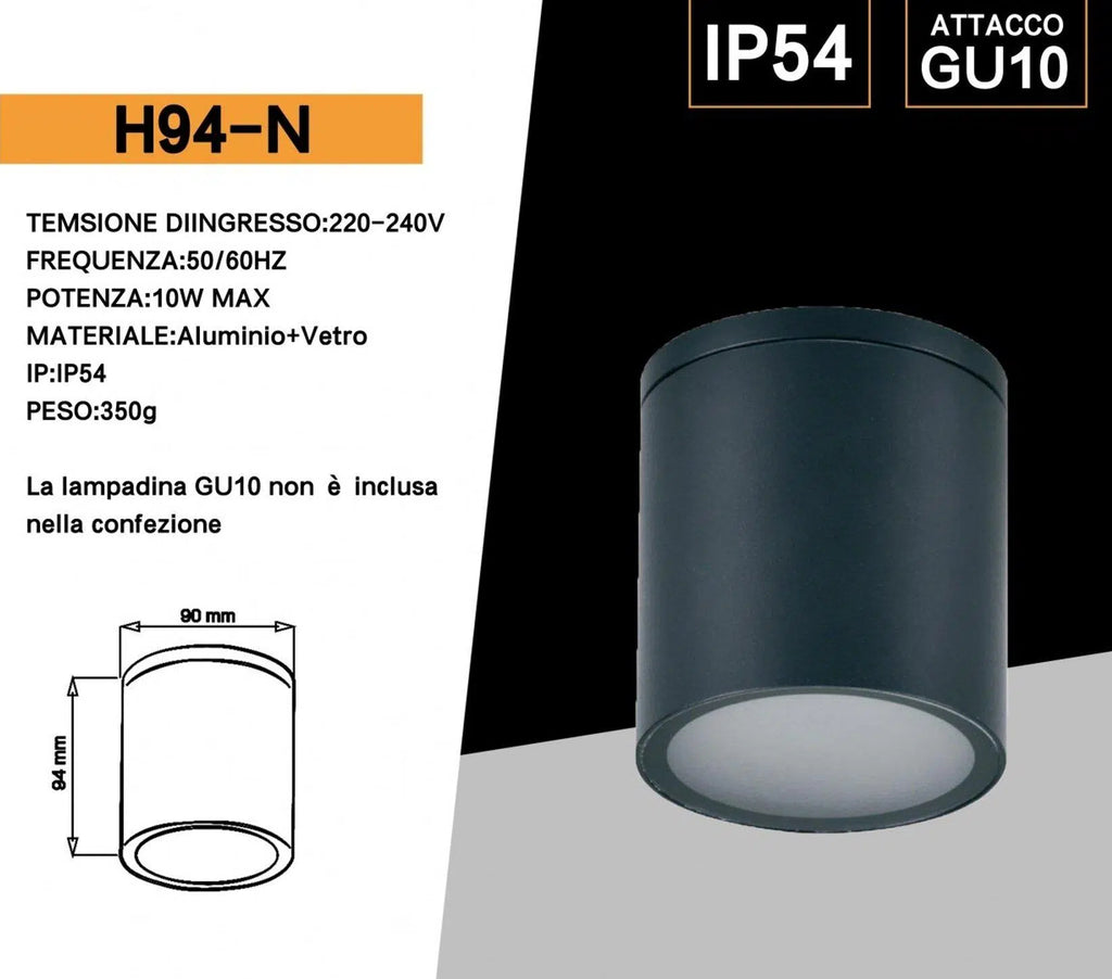 Portalampada Applique da Giardino Universo H94 – Wall Light da Muro a Cilindro per Lampadine GU10, Colore Bianco e Nero