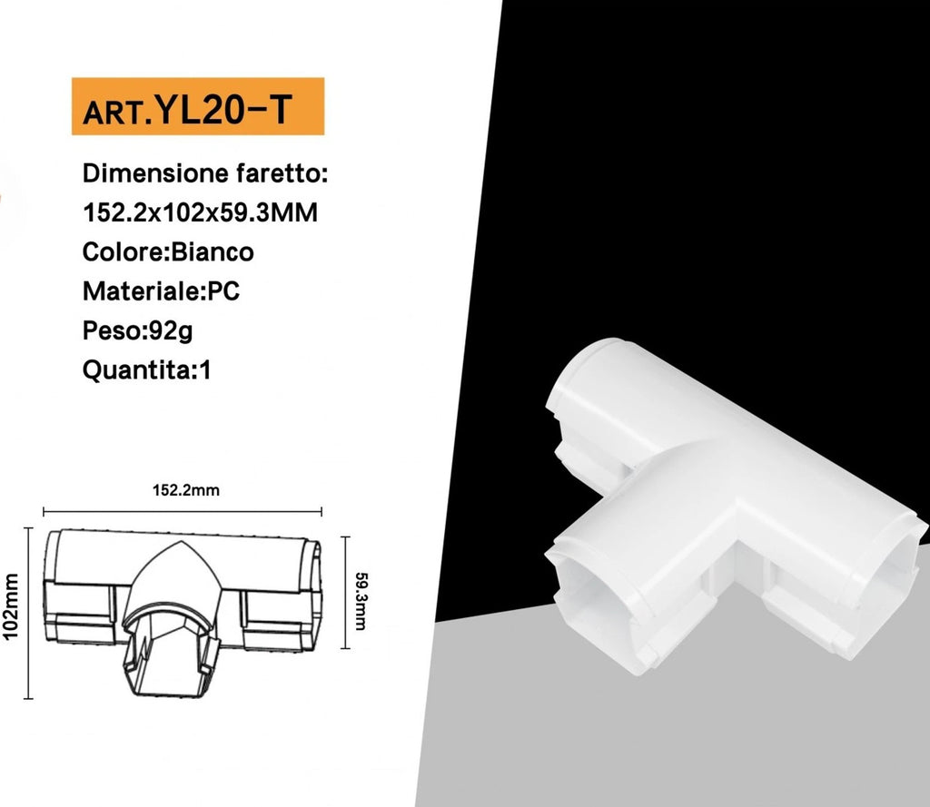 Giunto a T per Connessioni Plafoniere Lineari Raccordabili UNIVERSO | Modelli YL20-36W-F / YL20-50W-F
