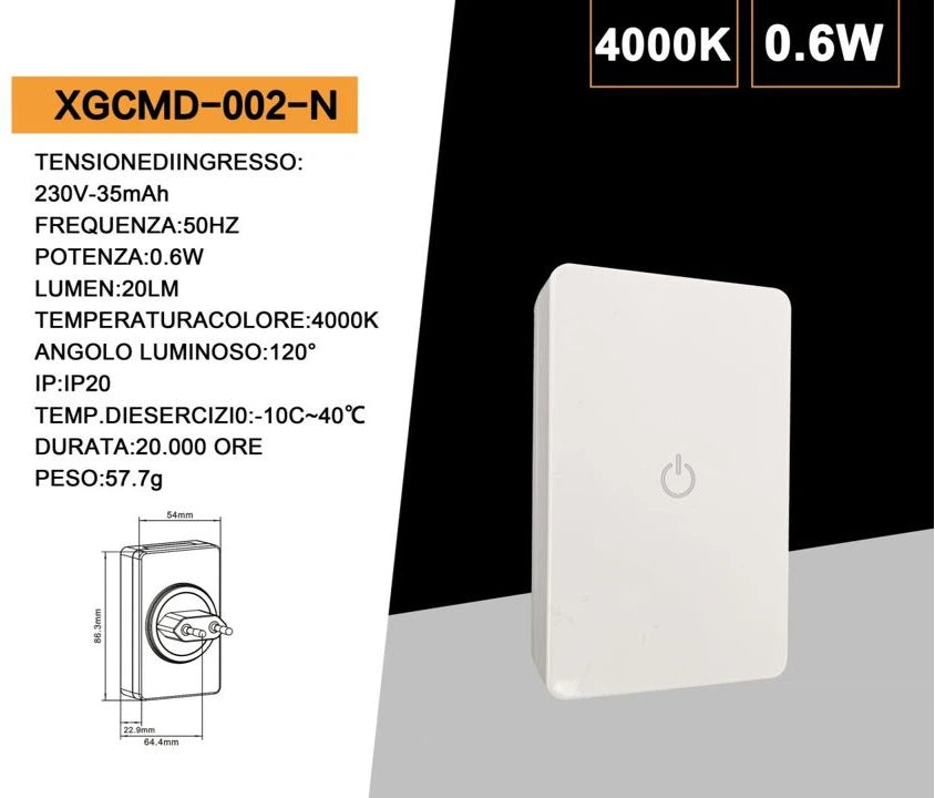 Punto Luce LED Luce Notturna Rettangolare UNIVERSO 0.6W | CCT Selezionabile 3000K-4000K-6500K Bianco