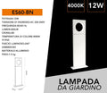 Lampada LED da Giardino 12W – Alluminio Bianco, Fissaggio a Terra, IP65, Lampione 500 mm, 600 Lumen