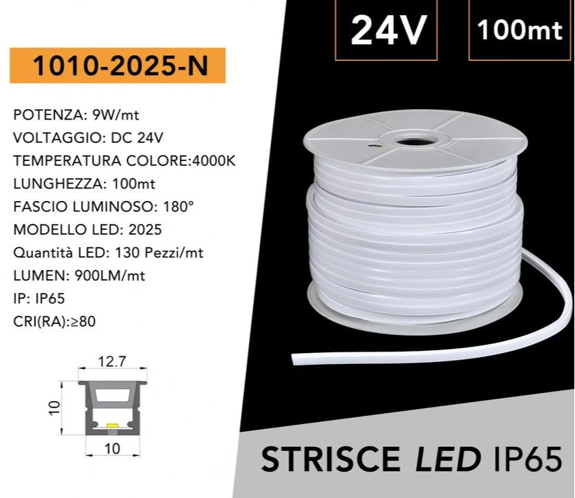 Striscia LED Flessibile UNIVERSO 100m | DC 24V 9W/m IP65 per Esterno Tagliabile