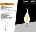 Lampadina LED Filamento Universo C35A-T – E14 4W, Candela a Fiamma, CCT 3000K/4000K/6500K