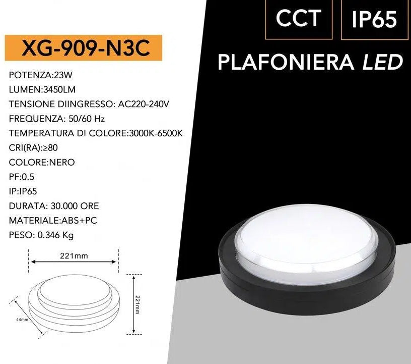 Plafoniera LED SMD Rotonda Esterno UNIVERSO XG-909-N3C 23W | Switch CCT 3in1 3000K-4000K-6500K IP65