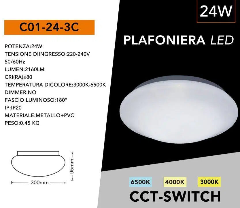 Plafoniera Circolare a LED UNIVERSO C01-24W-3C 24W | CCT 3in1 Selezione Luce