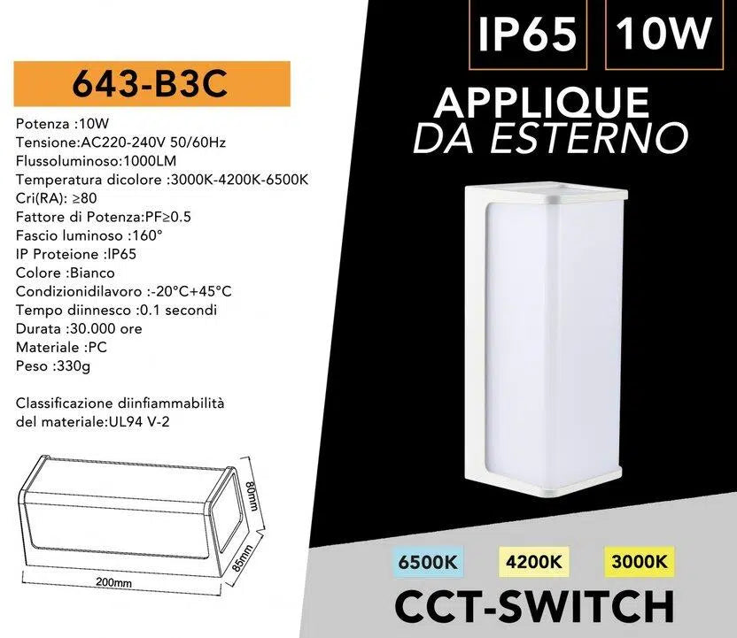 Lampada LED da Muro 10W Wall Light SMD – Applique Bianca, 950 Lumen, IP65 per Esterno