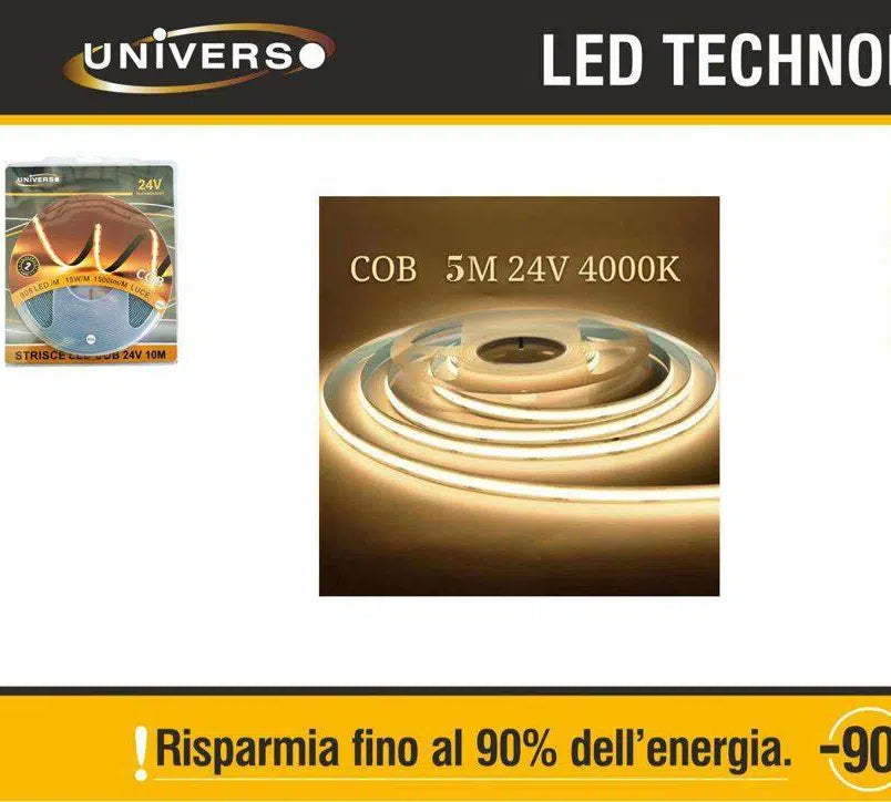 Striscia LED COB Monocolore 150W 15000 Lumen DC24V Bobina da 10 Metri CRI ≥90 IP20