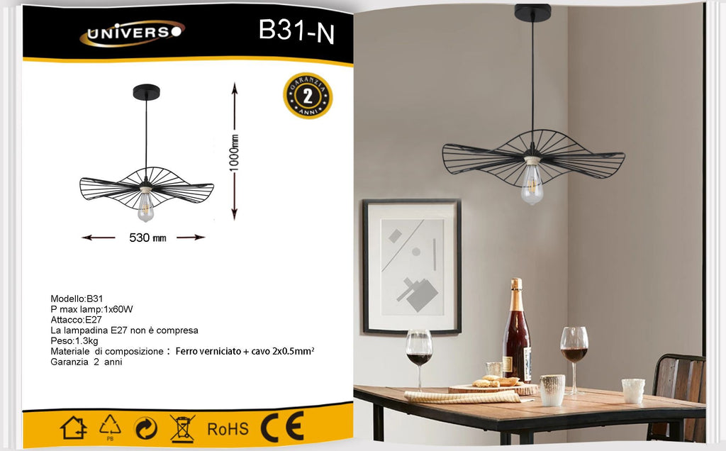 Lampadario da Soffitto a Sospensione Pendente – Forma Rotonda Traforata con Attacco E27, Finitura Bianca o Nera