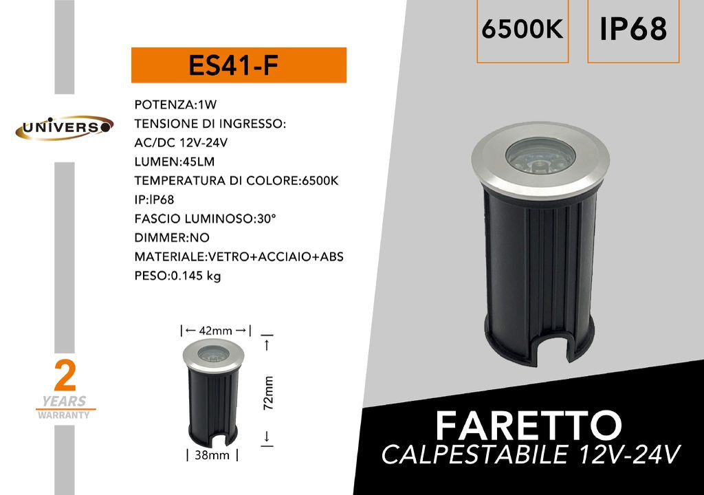 Faretto LED da Incasso ad Immersione Segnapasso Calpestabile 1W IP68