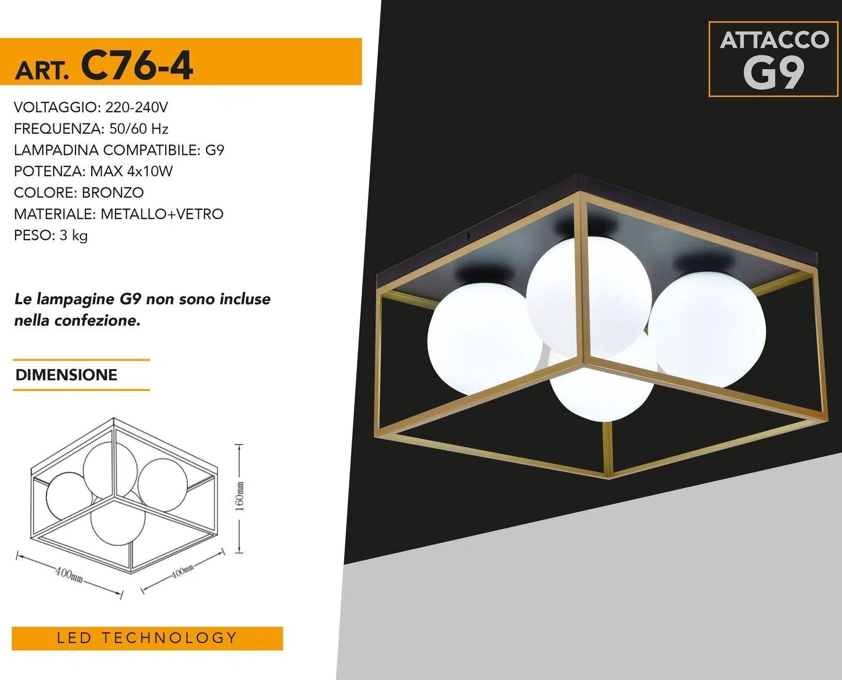 Plafoniera Lampadario Minimalista 4 Sfere in Vetro | Attacco G9