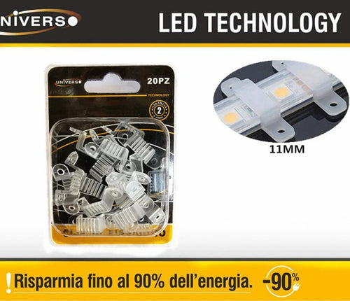 Clip Ganci di Fissaggio per Strip LED 11mm | Confezione 20 Pezzi