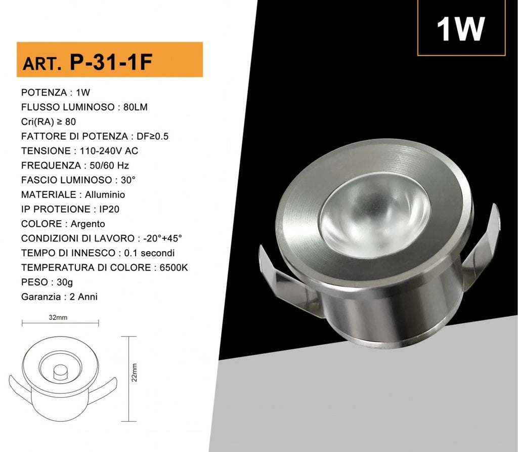 Faretto LED Rotondo da Incasso Acciaio Satinato 1W UNIVERSO P-31-1 | CCT Selezionabile 3000K-4000K-6500K + RGB