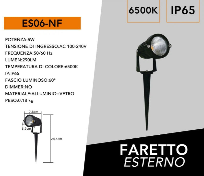 Proiettore COB LED Orientabile da Giardino con Picchetto 5W IP65 | Bianco Caldo/Naturale/Freddo + Verde
