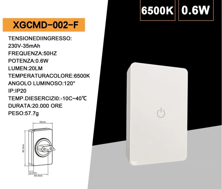 Punto Luce LED Luce Notturna Rettangolare UNIVERSO 0.6W | CCT Selezionabile 3000K-4000K-6500K Bianco