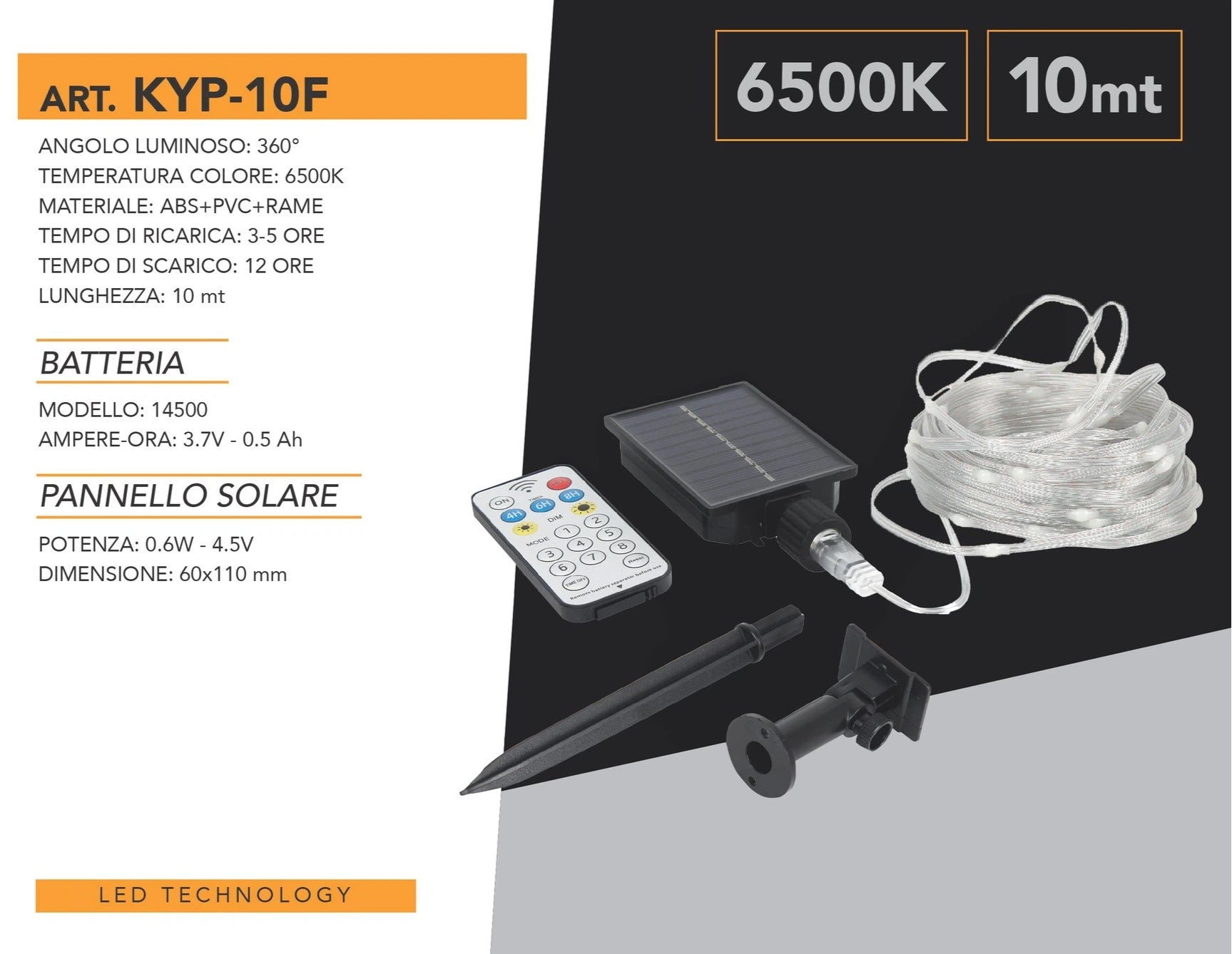 Striscia LED Natalizia Solare 10m con Pannello e Telecomando | Luci 3000K-6500K-RGB IP65 per Esterno