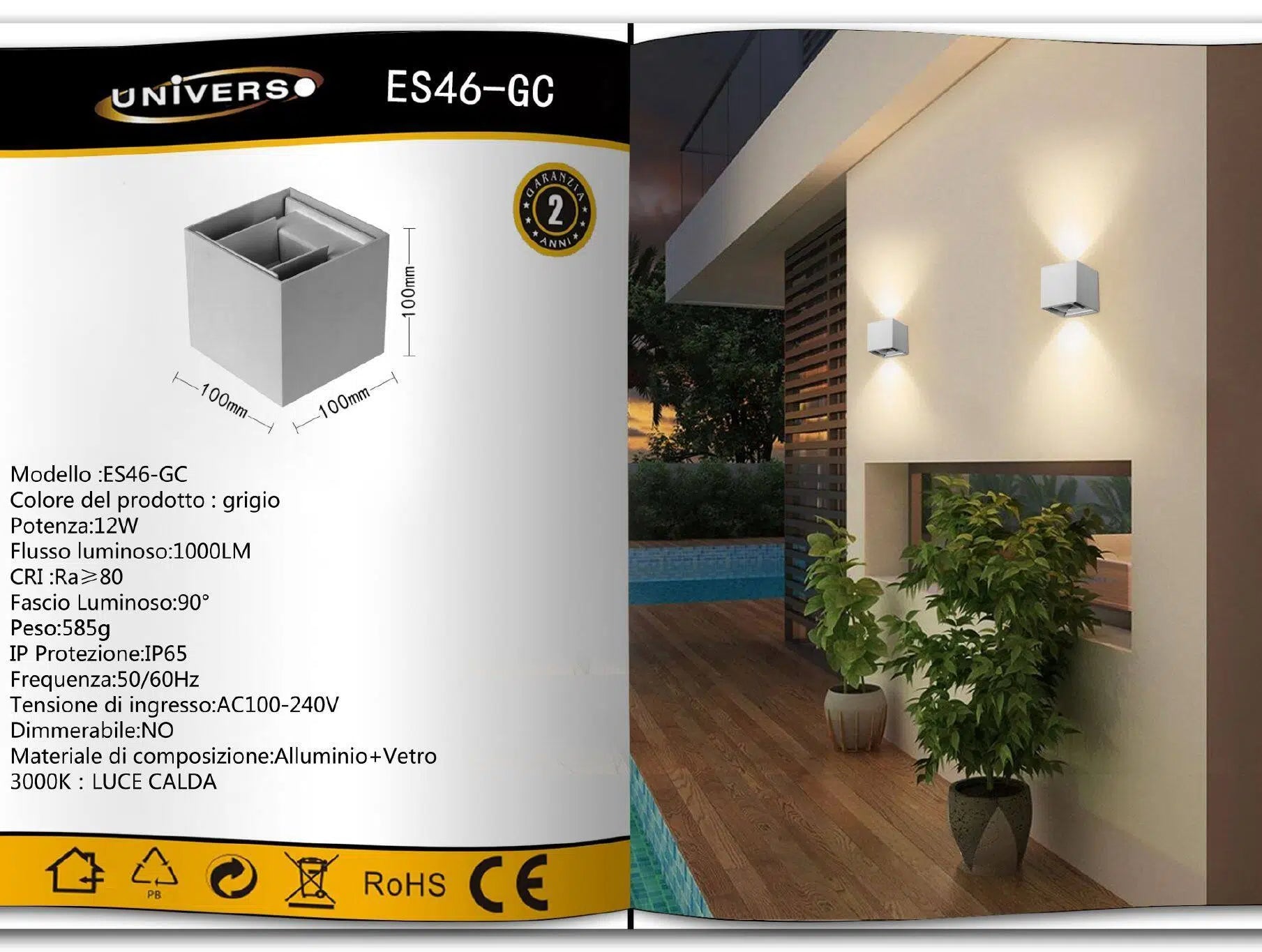 Applique Lampada da Muro Grigia – Doppio LED COB 12W con Fascio Regolabile, per Esterno