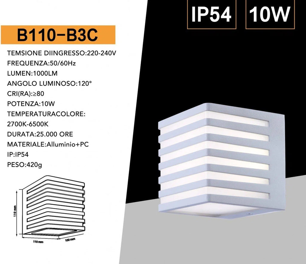 Applique LED da muro quadrata UNIVERSO 10W SMD colore bianco con CCT 3in1 selezione colore 3000K 4000K 6500K IP54
