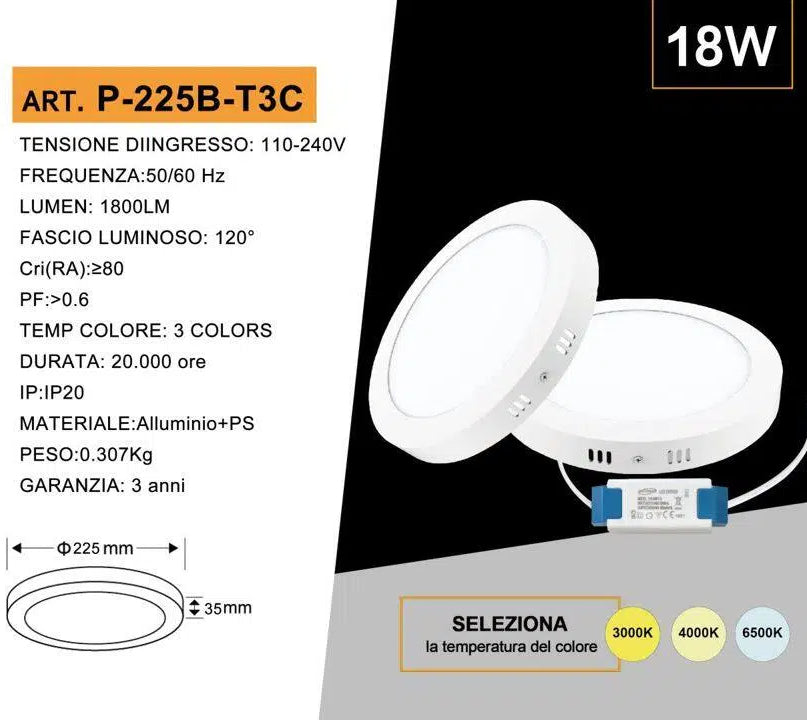 Plafoniera LED Rotonda SMD UNIVERSO 18W | CCT 3in1 Selezionabile IP20 Bianca