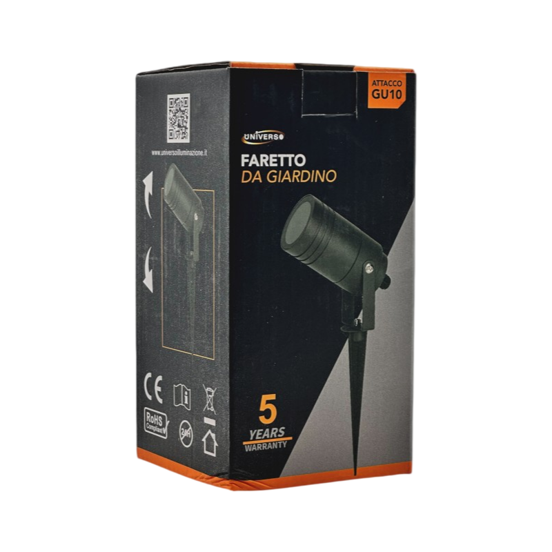 Universo 837WA-B80-G Portafaretto da Giardino con Portalampada per Lampadine GU10 Picchetto da Interramento Alluminio Nero IP65