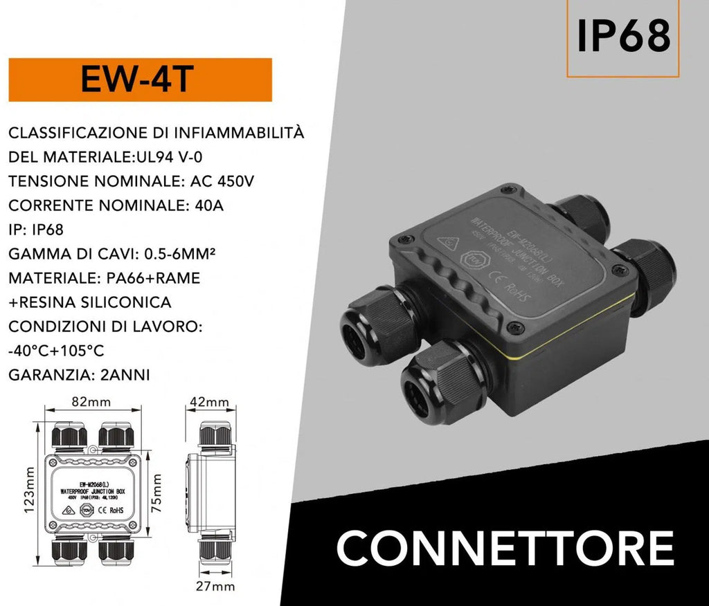 Universo EW-4T – Scatola di derivazione stagna impermeabile IP68 con 4 terminali