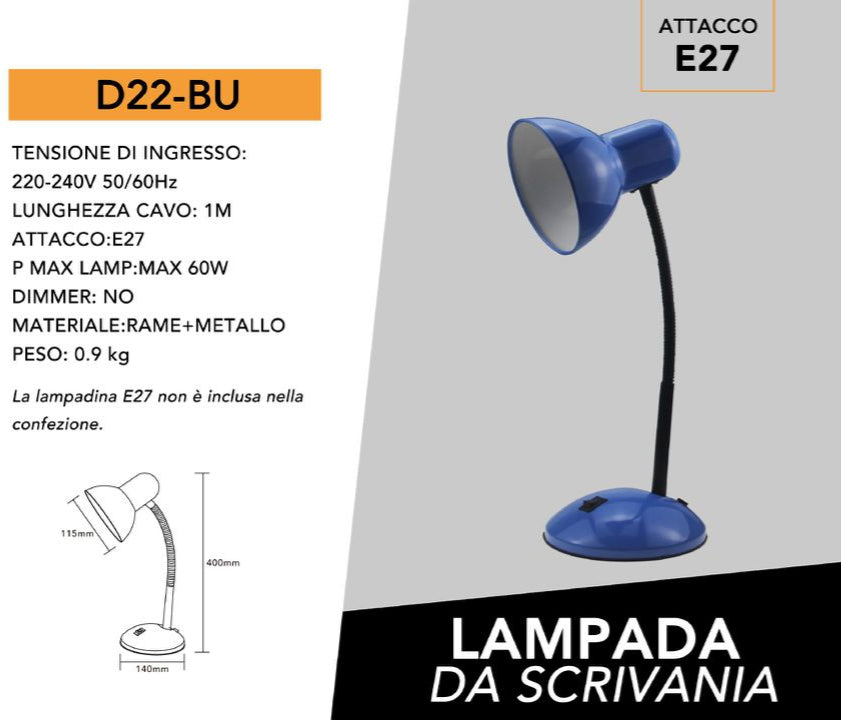Lampada da Tavolo con Braccio Flessibile – Attacco E27, Colori Assortiti