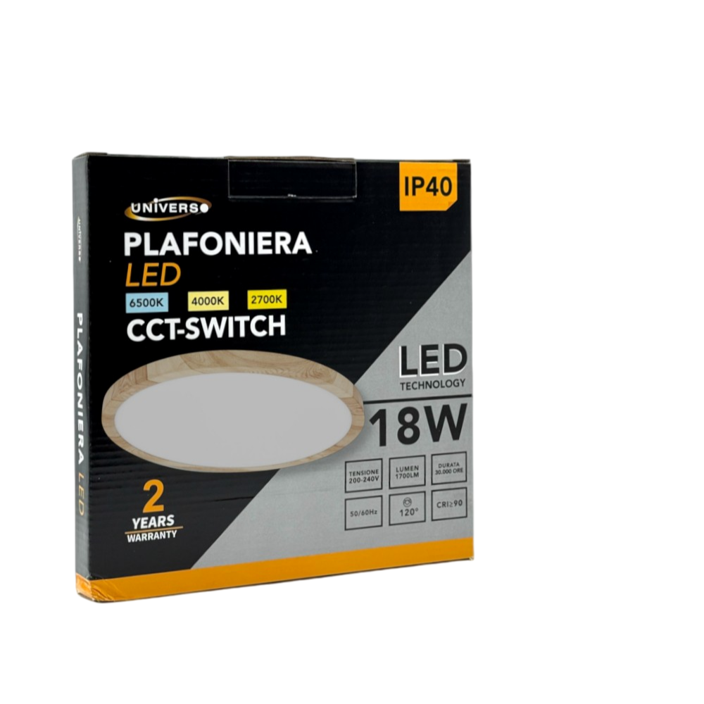 Plafoniera Ultra Slim Rotonda Effetto Legno UNIVERSO LV-230-L3C 18W Ø23cm | CCT 3in1 IP40