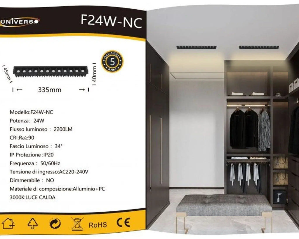 Faretto Incasso Rettangolare Spot COB LED 24W – CRI >90, 2200 Lumen, UGR <19