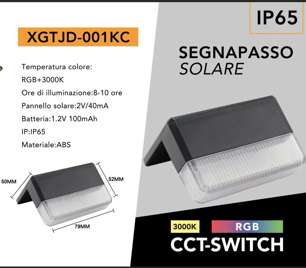 Applique LED Solare da Esterno con Pannello e Crepuscolare | Luce 3000K + RGB