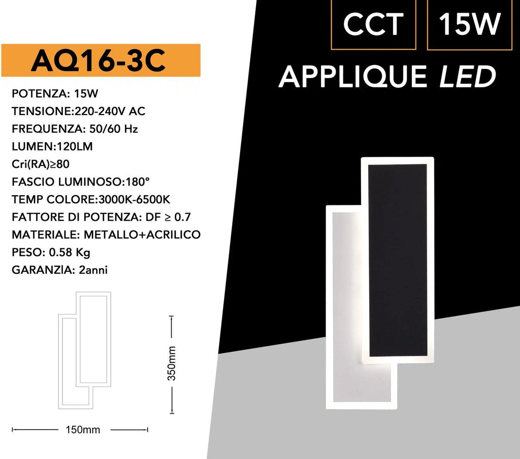 Lampada Applique LED SMD da Interno Universo AQ16-3C – Acrilico 15W, Cambia Colore con Switch CCT 3in1 (3000K-4000K-6500K)