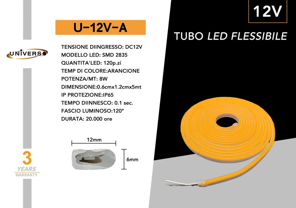 Striscia Strip LED Neon Flex 5 Metri DC 12V Impermeabile da Esterno IP65 Modellabile