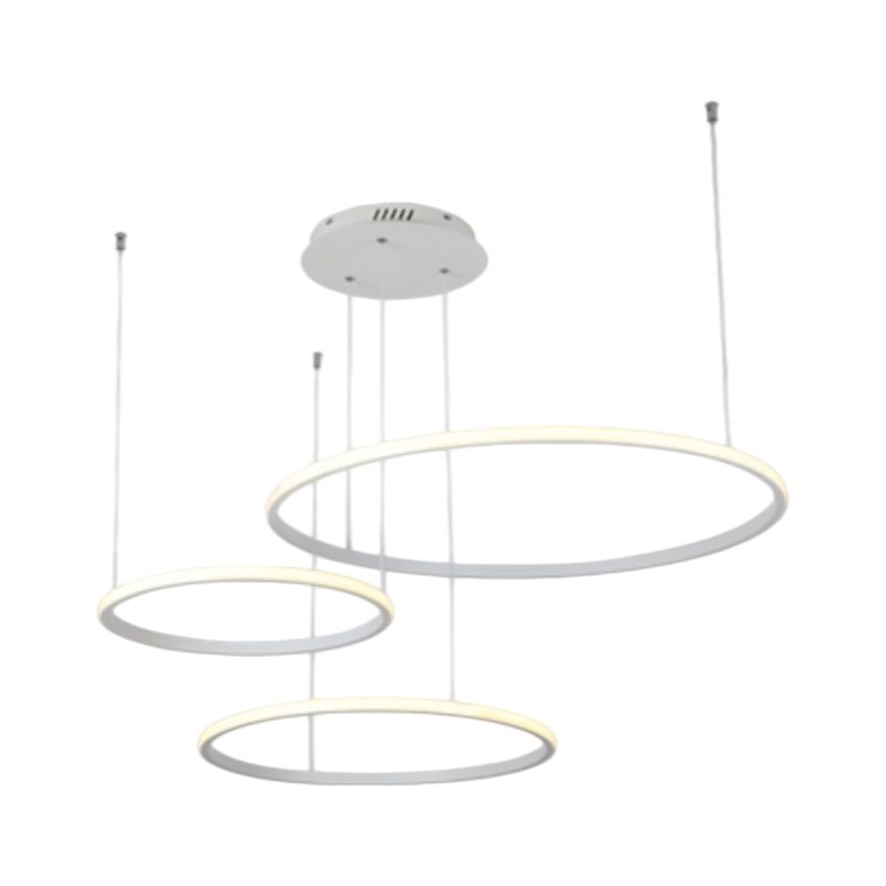 Lampadario LED a Sospensione Moderno con 3 Anelli Asimmetrici – Finitura Bianca 55W, CCT 3000K/4000K/6500K