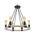Lampadario a Sospensione Country Rustico – Forma Circolare in Corda con 6 Attacchi E27