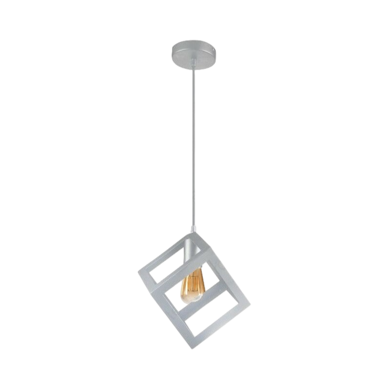 Lampadario a Sospensione Pendente – Forma Cubo con Attacco E27, Finitura Bianca o Nera, 16 cm