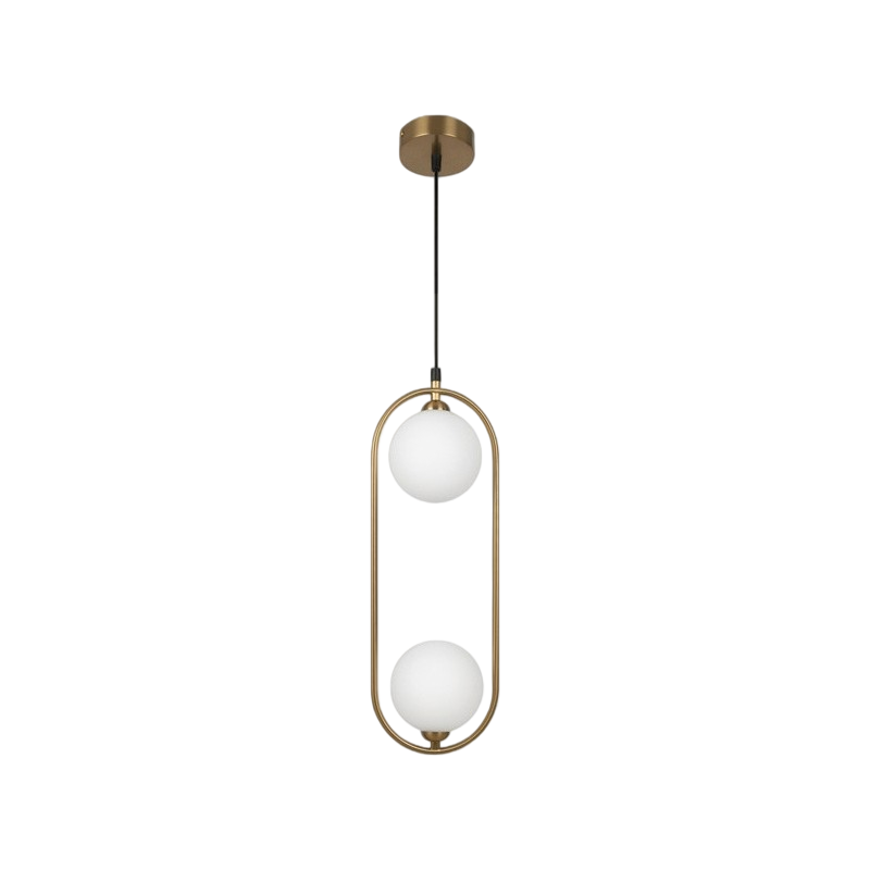 Lampadario a Sospensione Minimal Universo A33 – Forma Ovale con 2 Attacchi G9, Potenza 20W, Colore Oro, 2 Sfere Opache