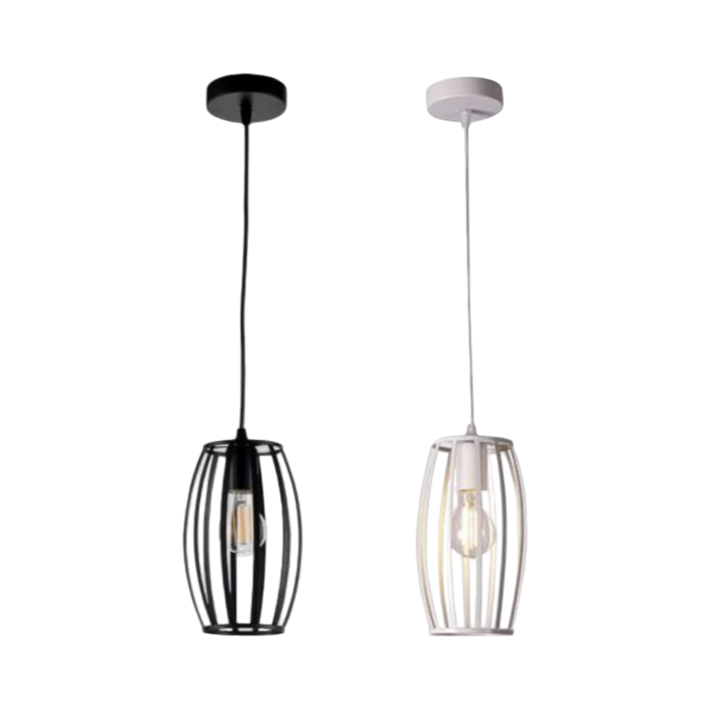 Lampadario Moderno a Sospensione con Paralume in Metallo Traforato Ovale – Attacco E27, Colore Bianco o Nero
